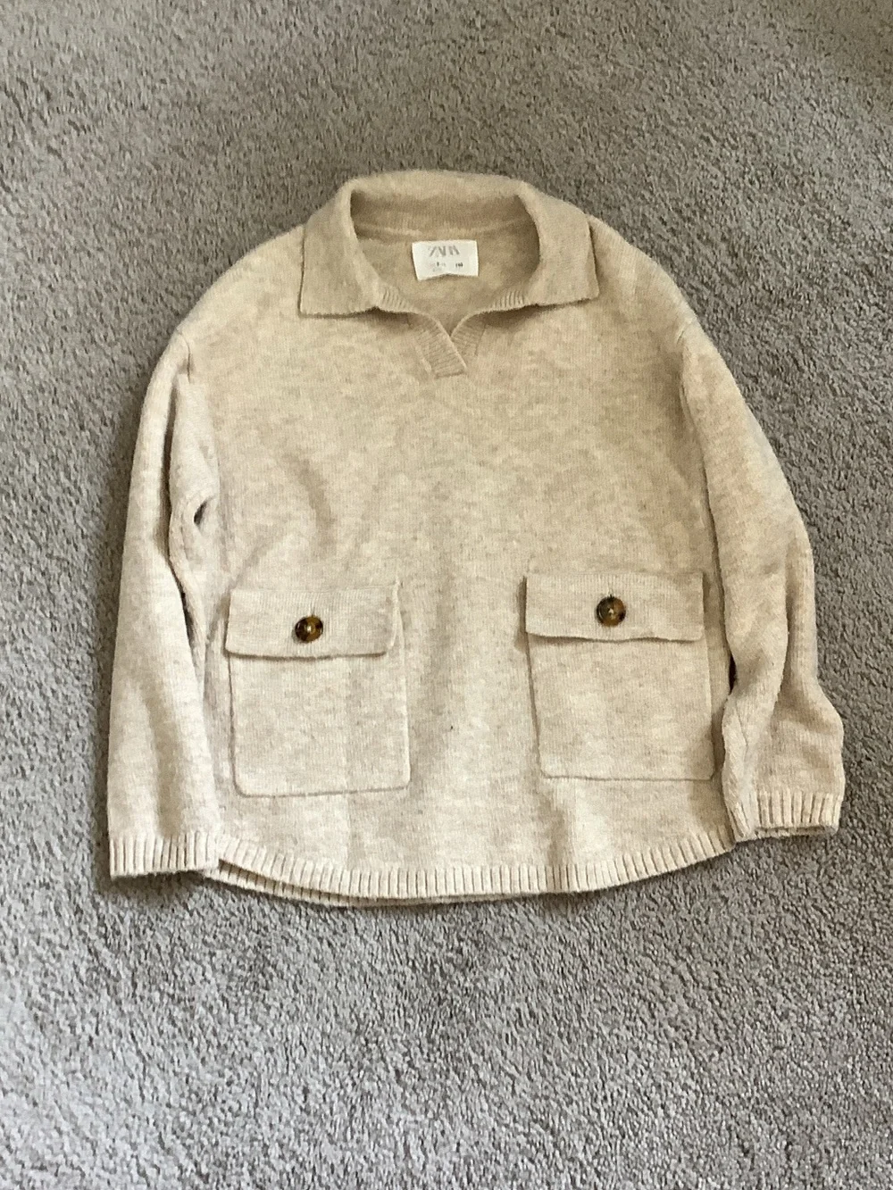 Zara Cream Knit Collared Sweater Jacket